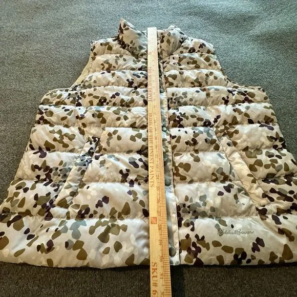 Eddie Bauer Down Puffer Vest Women’s 2XL Stratus Therm Print Zip Outdoor Ecru - Picture 9 of 9